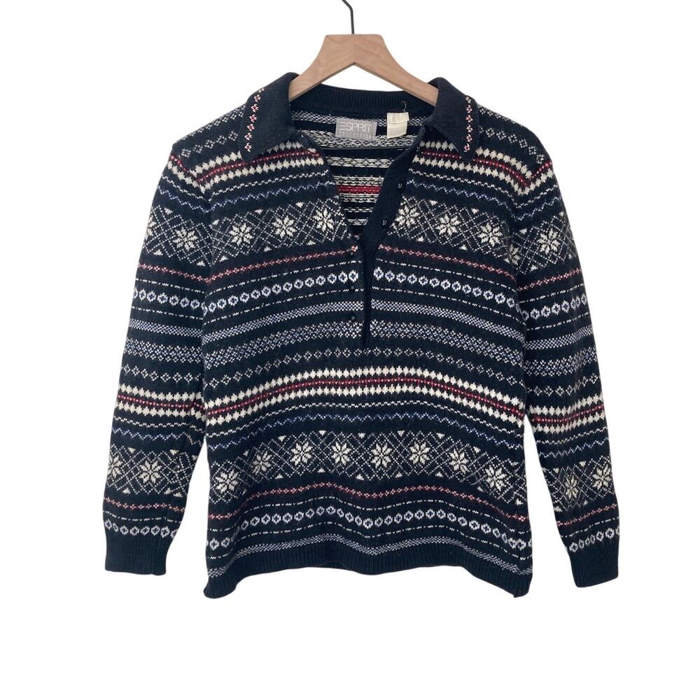 Vintage 90's Esprit Fair Isle Wool Cotton Nordic Indie Grandmacore Sweater Small